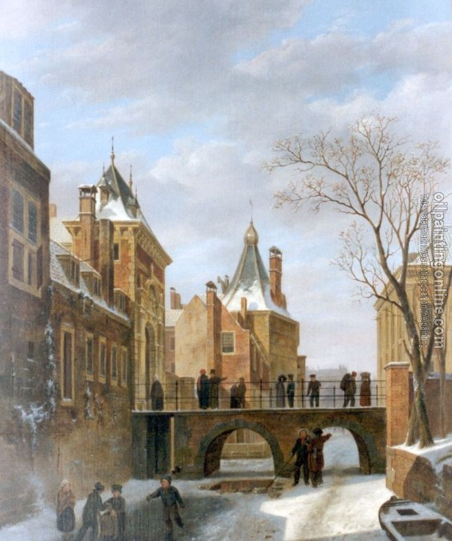 Bartholomeus Johannes Van Hove - Schaatsers bij de Grenadierspoort in Den Haag